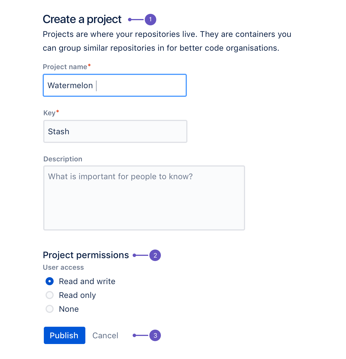 Common layout of a form to create a new project. 