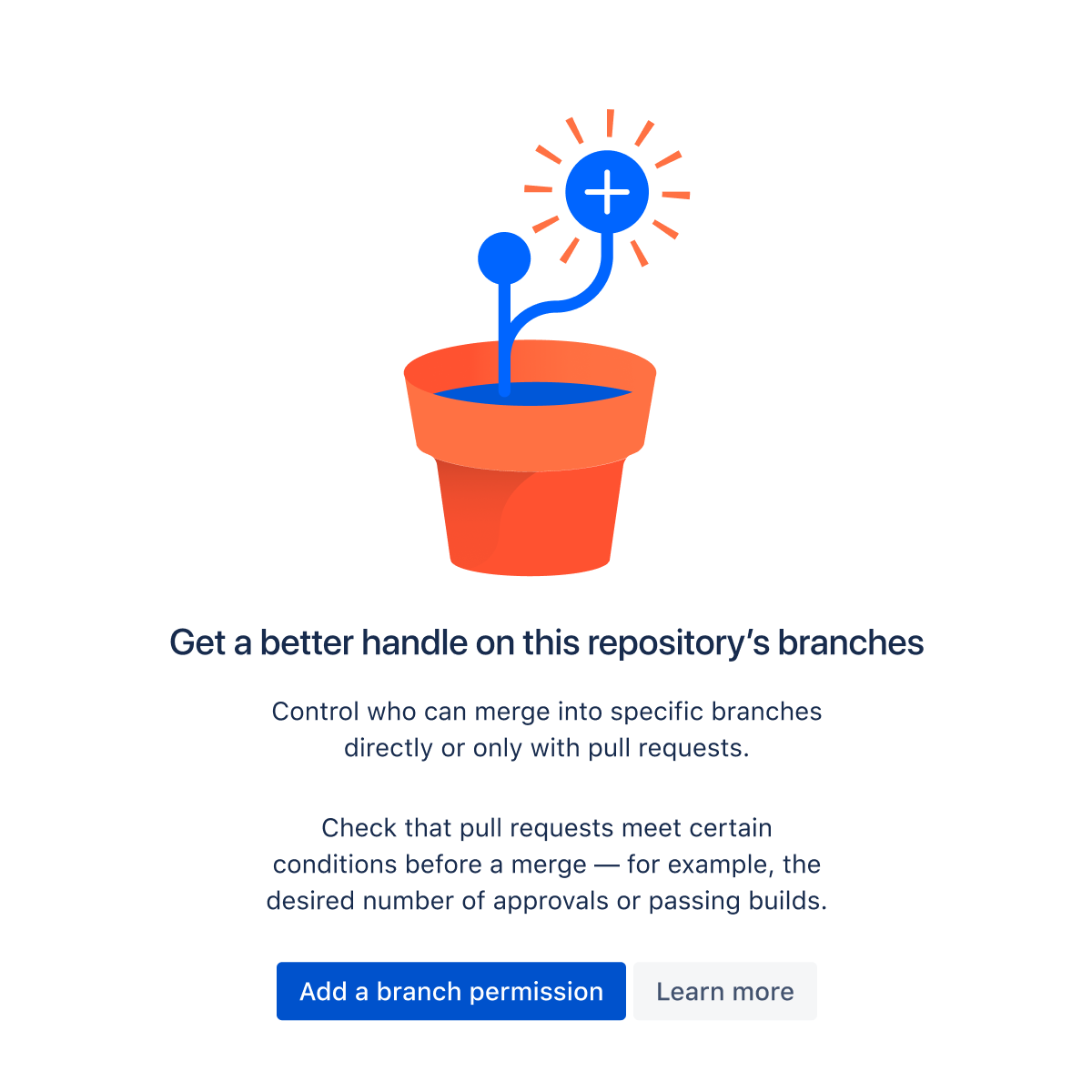 An information modal for BitBucket highlighting how to add a branch permission.