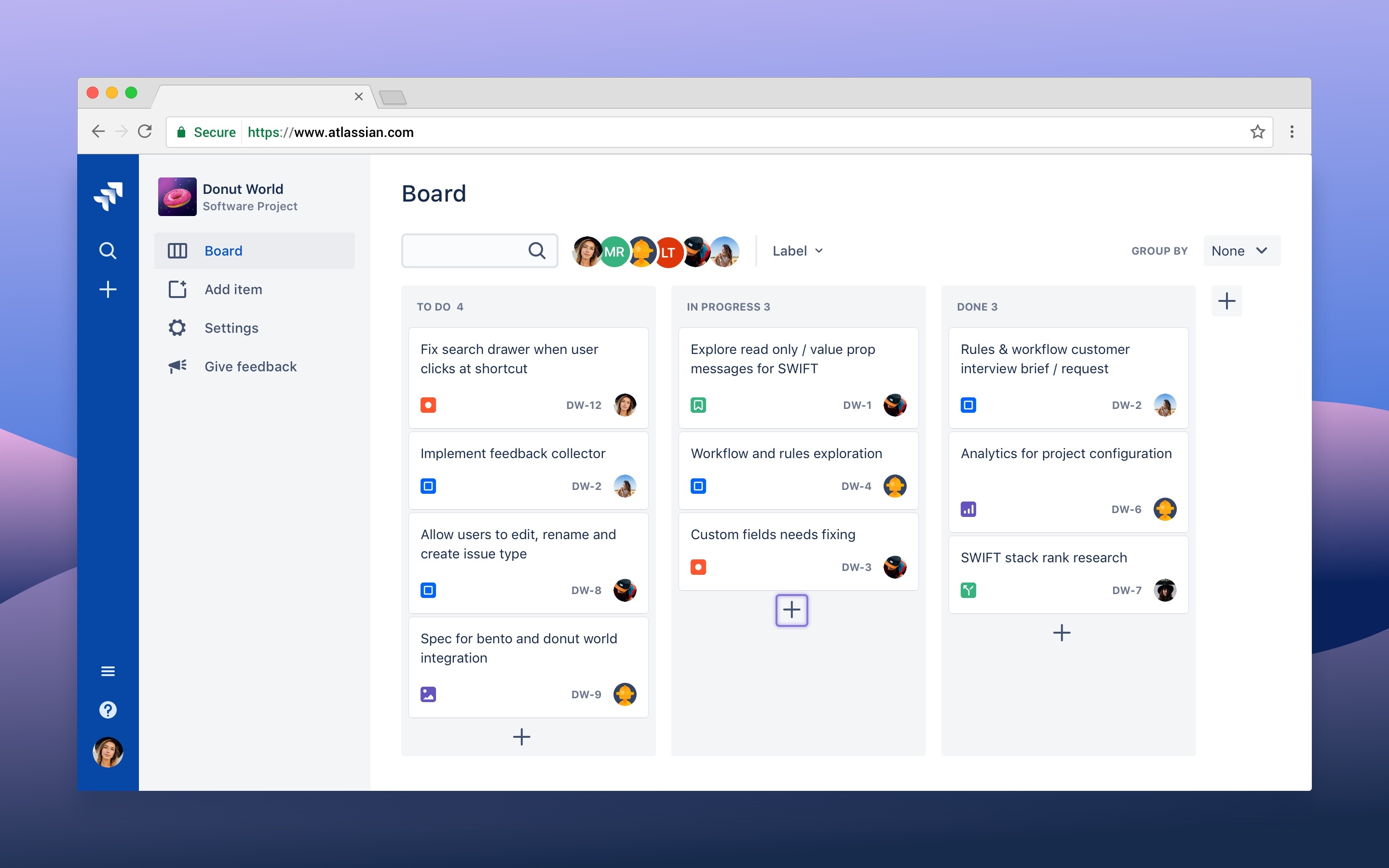 A Jira agile board showing a spotlight pulse to highlight a new feature.