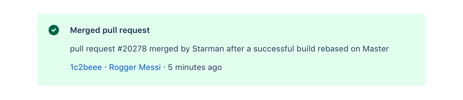 A section message example showing confirmation of a successfully merged pull request.