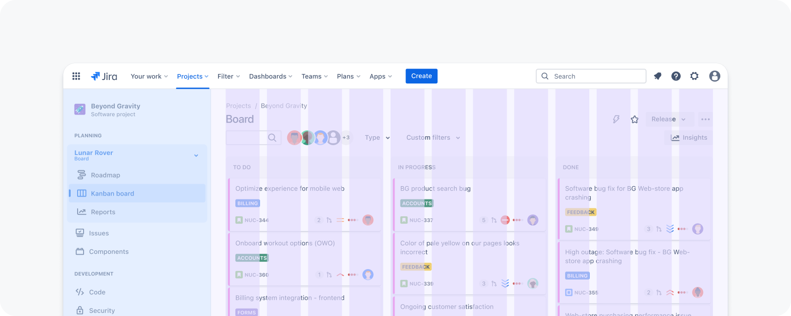 Fluid grid applied on a Jira Board screen