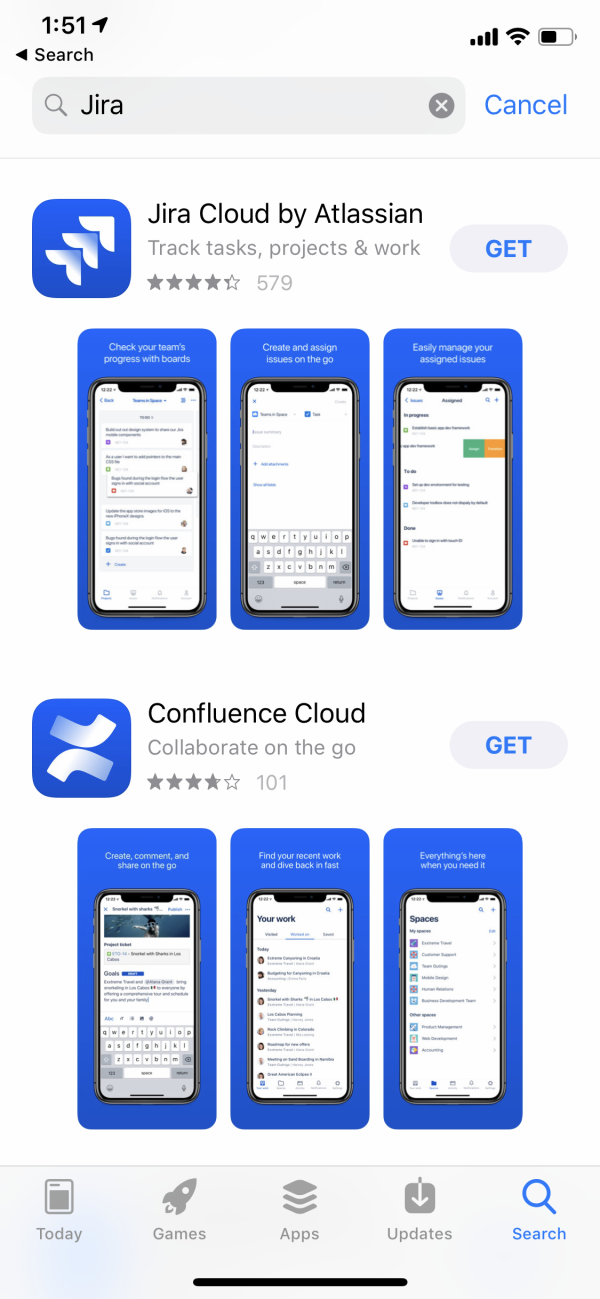Contained Jira and Confluence icons shown in the mobile app store.