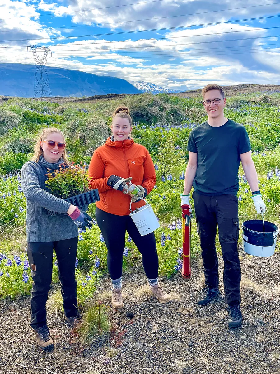 Ungt Jeppaklúbbsfólk við birkigróðursetningu. Ljósmynd: Berglind Guðjónsdóttir
