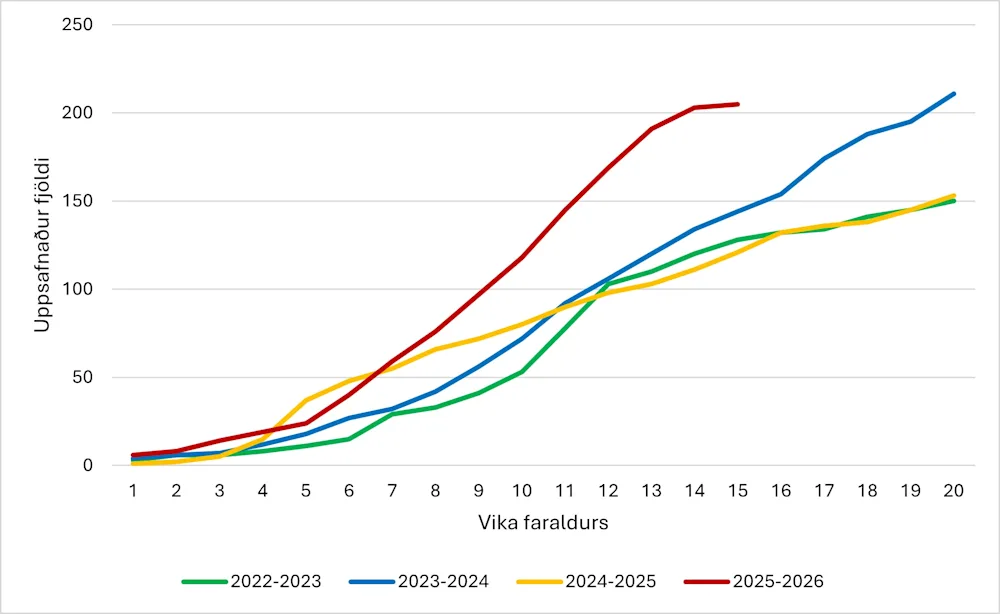 Mynd 4. Uppsafnaður fjöldi innlagna vika 1