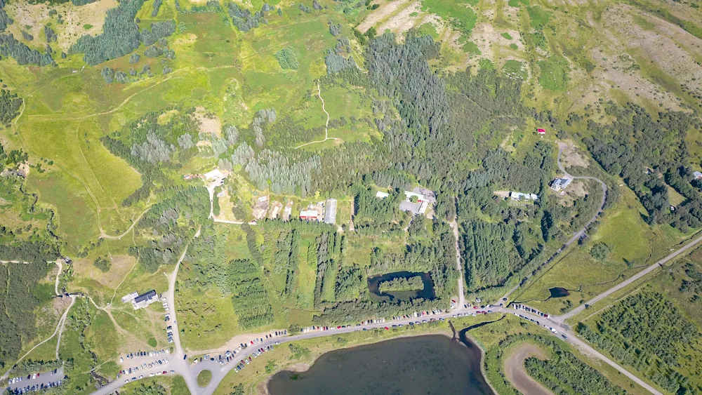 An areal photograph of Mógilsá in 2017