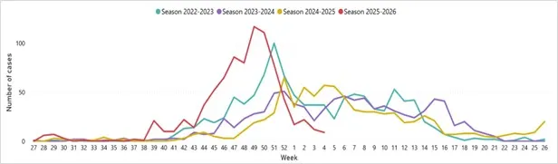Fig. 1. Fjöldi greininga inflúensu