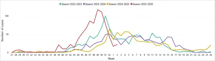 Fig. 1. Fjöldi greininga inflúensu