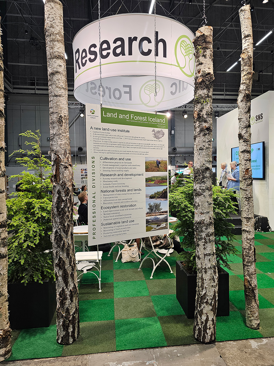 A poster on Land and Forest Iceland at the SNS stand