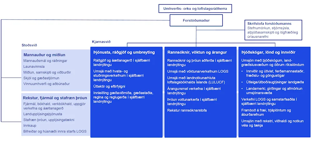 Organisation chart of Land and Forest Iceland as of 1 January 2026