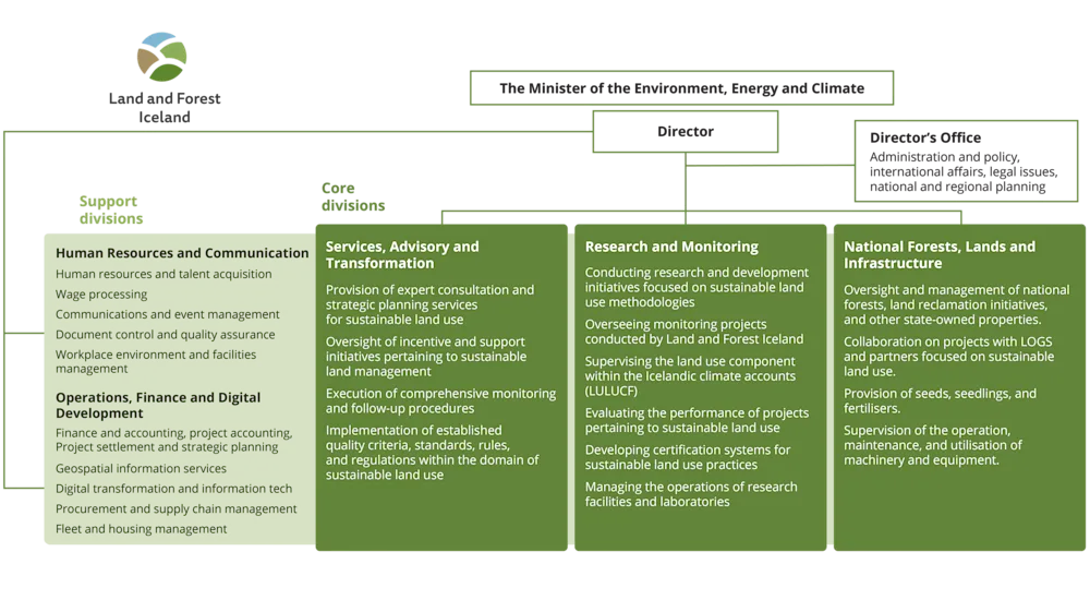 Organisation chart of Land and Forest Iceland as of 1 January 2026