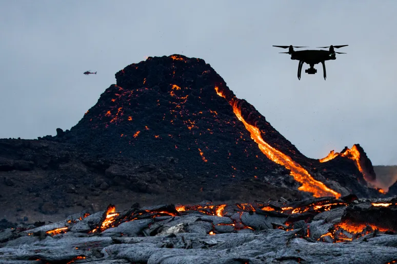 Drone near eruption