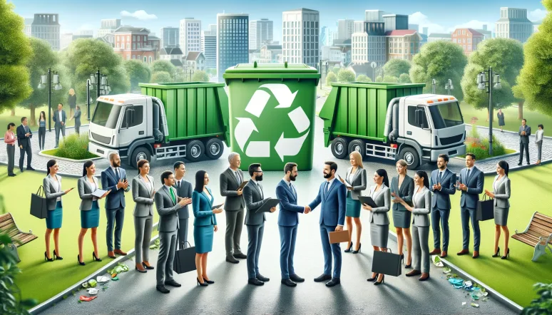DALL·E 2024-05-29 13.30.55 - A realistic image announcing a new public framework agreement on waste management services. The image features modern waste management elements such a