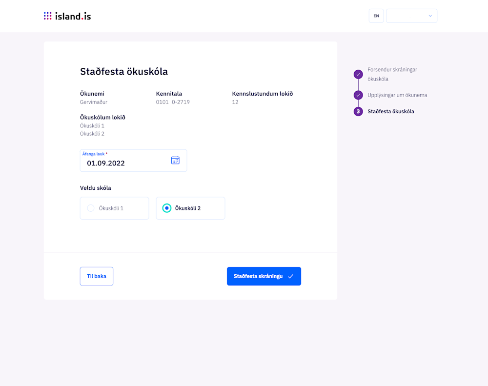Staðfesta ökuskóla skref 3