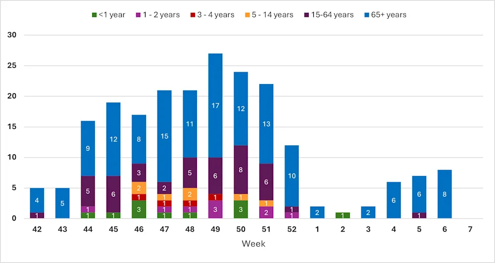 Fig. 2. Fjöldi og aldur innlagðir. Vika 7