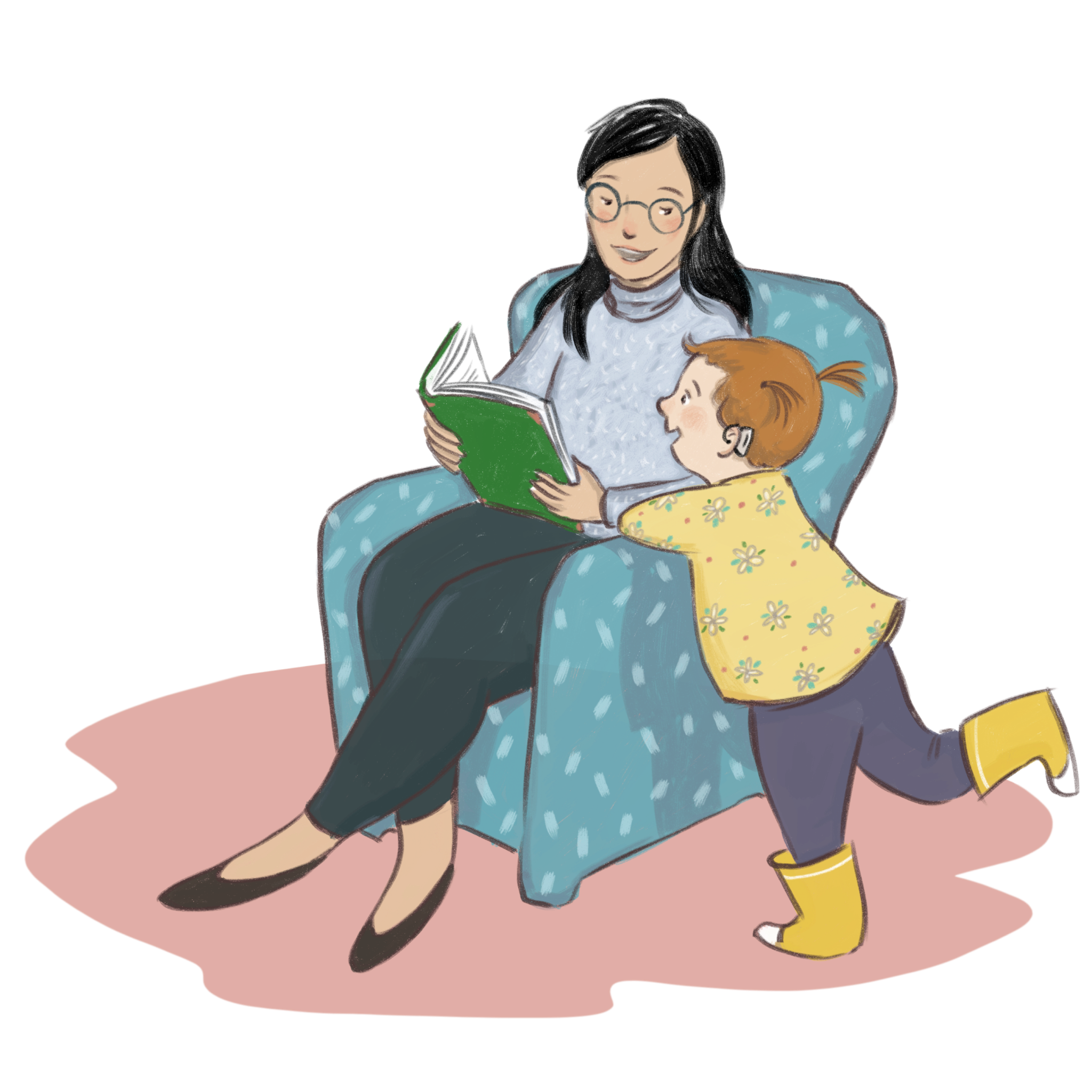 A woman reads to a child