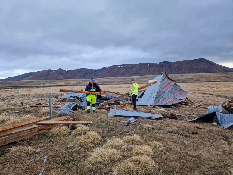 Shed blown over in Víðidalur-1