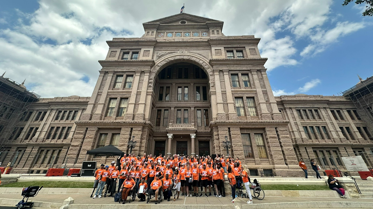 Employees and amputee citizens gathering at the Austin, TX capitol building to propose bills to advocate and support the community for Limb Loss and Limb Difference Awareness Month 2025