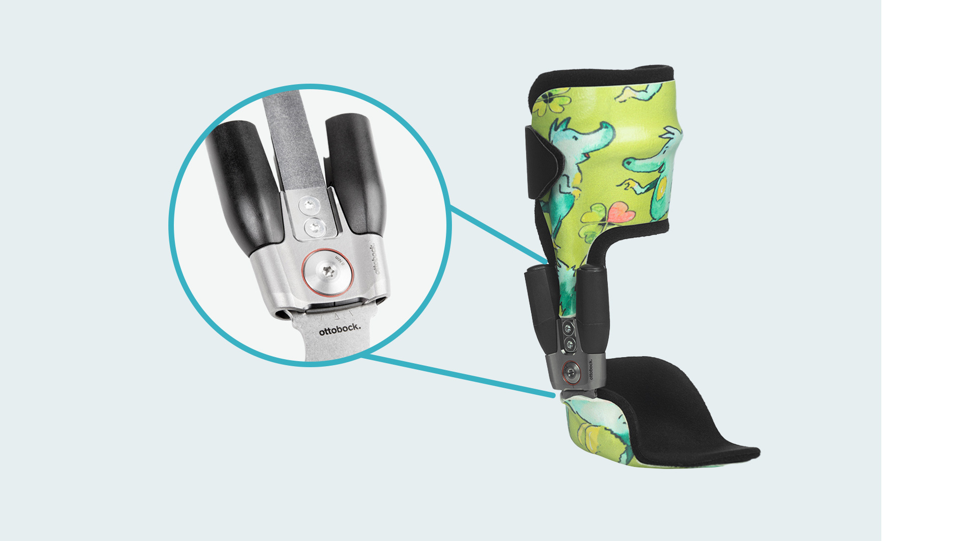 ネクスギアタンゴ足継手は、各パーツを選んで使用するモジュラー足継手です。底背屈方向の制限・制動に対しモジュールパーツを選択し、ユーザーに必要な機能を備えた下肢装具/長下肢装具を製作することができます。