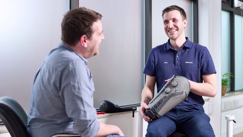 Ottobock UK Prosthetics Academy Clinician Alan Gordon holding the Varos prosthetic socket.