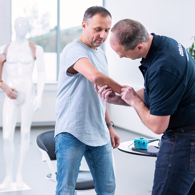 A CPO checks the user’s residual limb.