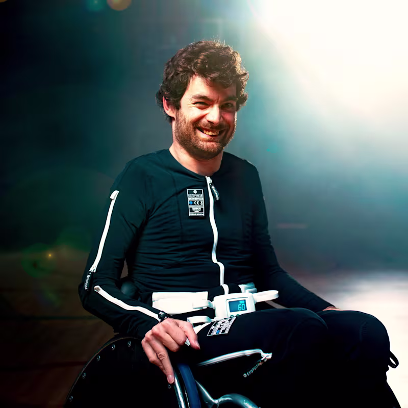 Cerebral palsy patient wearing the Exopulse Mollii Suit