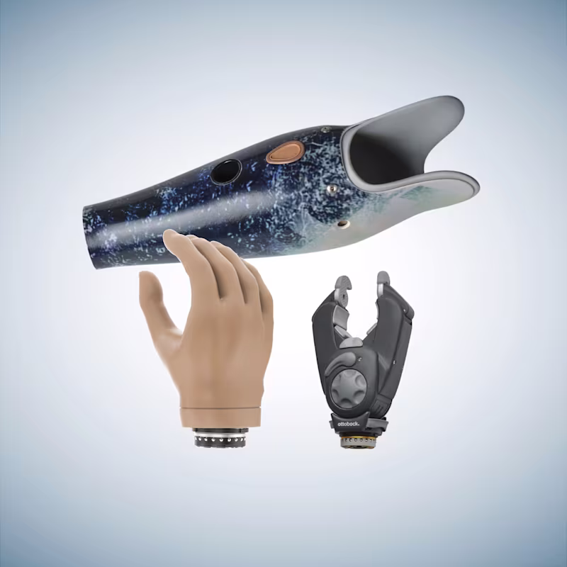 Ottobock speedhand with Greifer prosthetic combination for powerful grip and versatile, controlled performance.