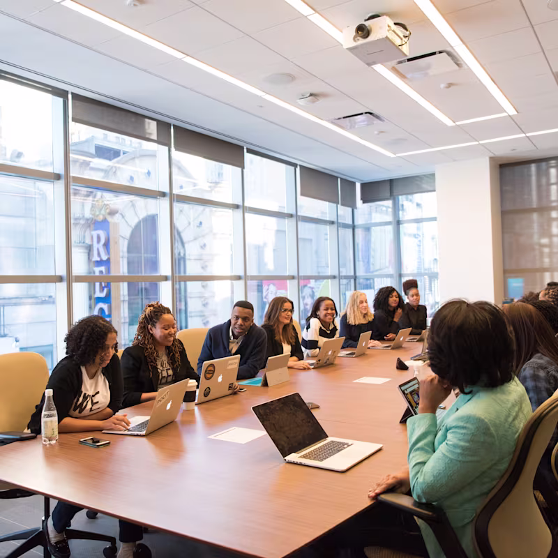 Professionals conducting a meeting in an office