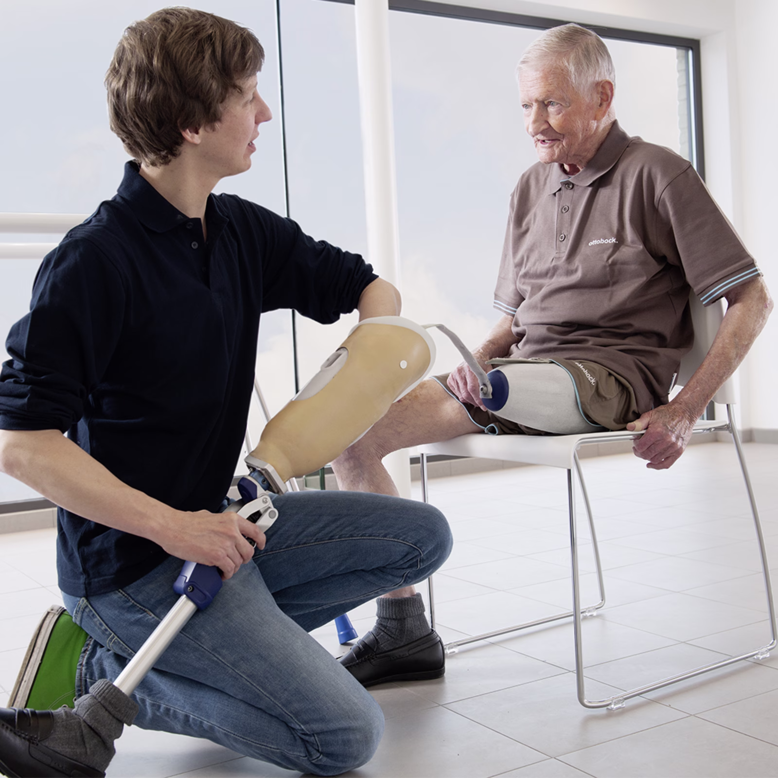 Patient receives initial prosthetic fitting