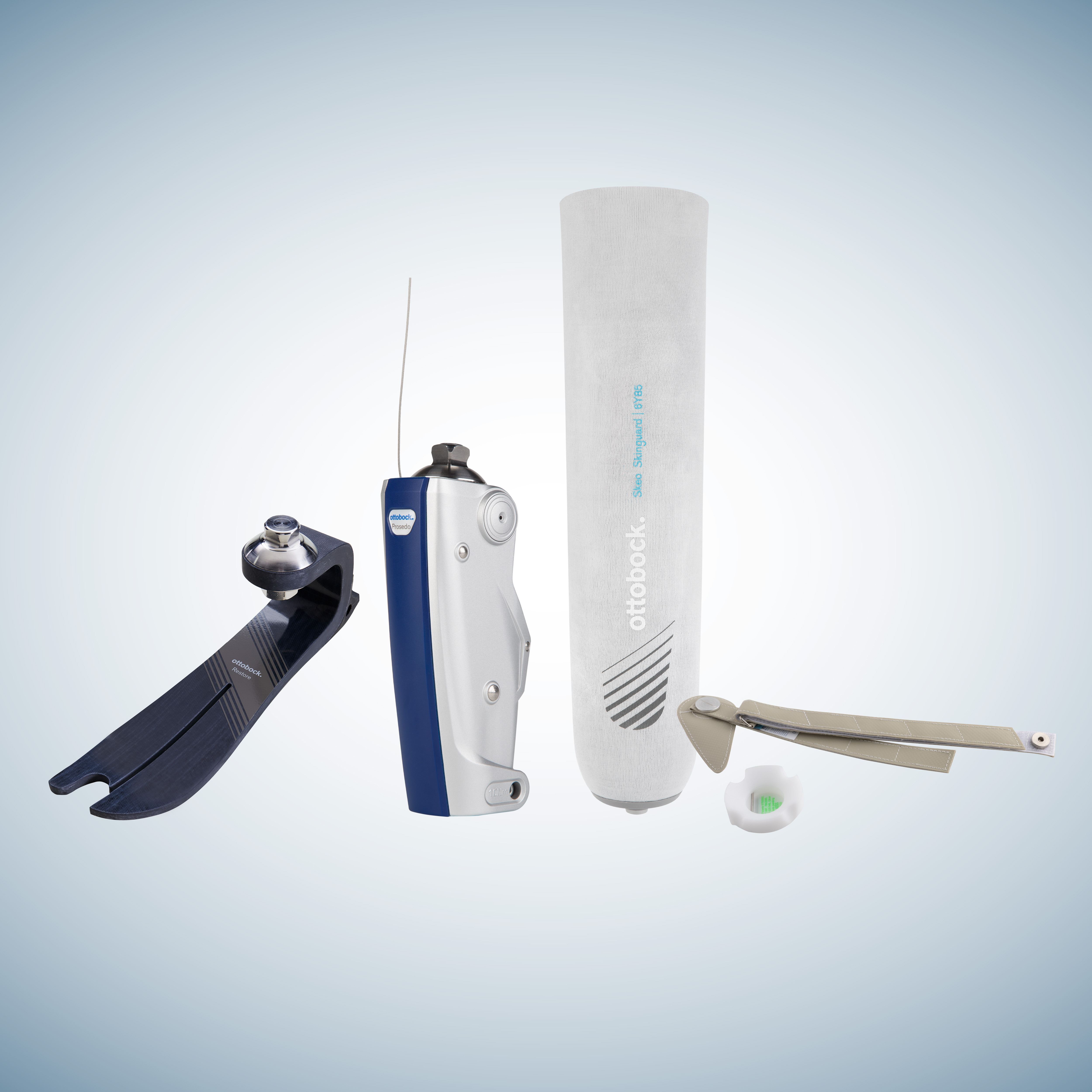 Ottobock Trias foot, Pheon knee, and Skeo Skinguard liner with KISS suspension system.