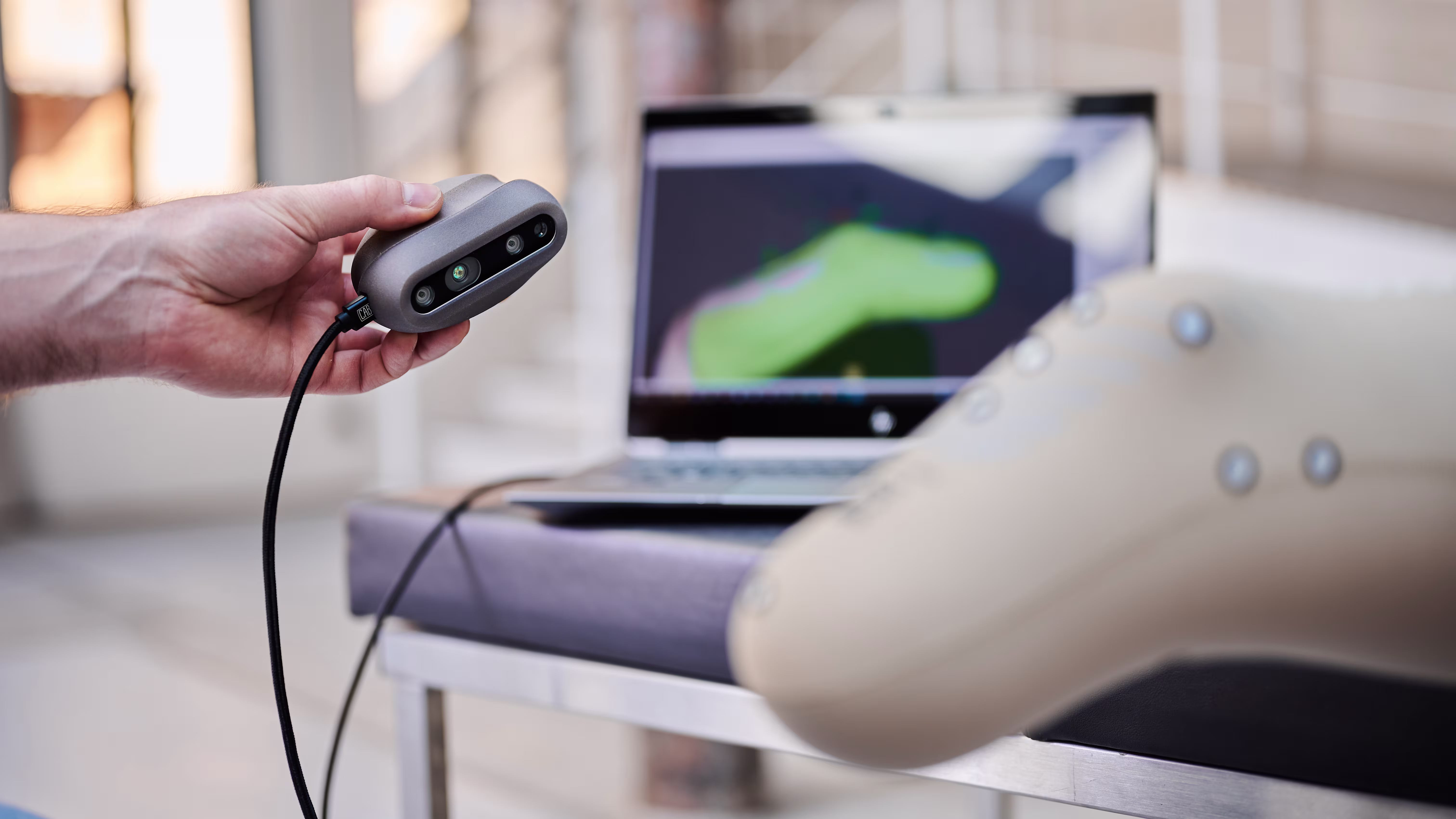 Close-up of scanning residual limb with Ottobock's iFab EasyScan.