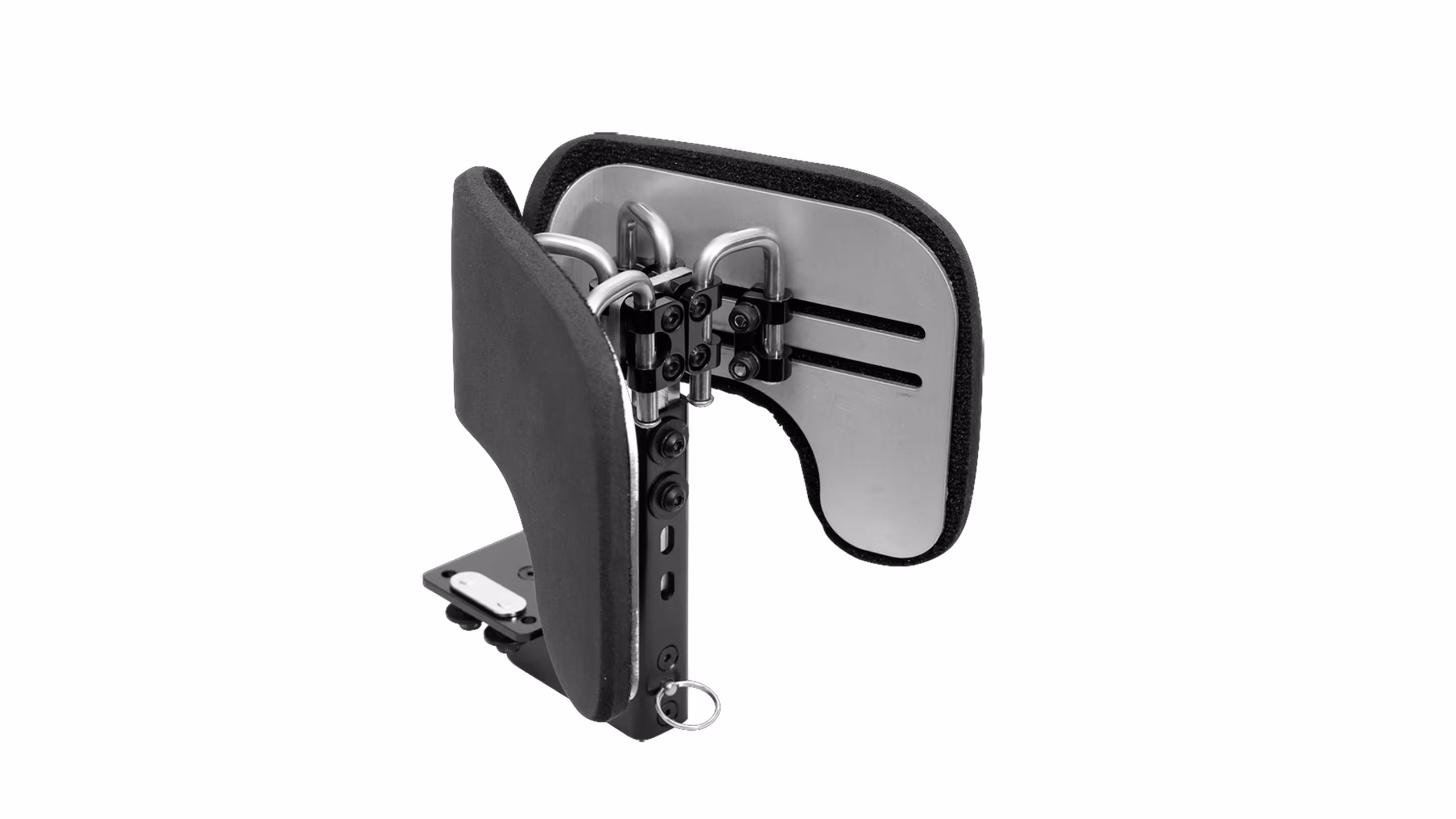 Dettaglio del cuneo abduttore regolabile Spex per le gambe da fissare sulla carrozzina