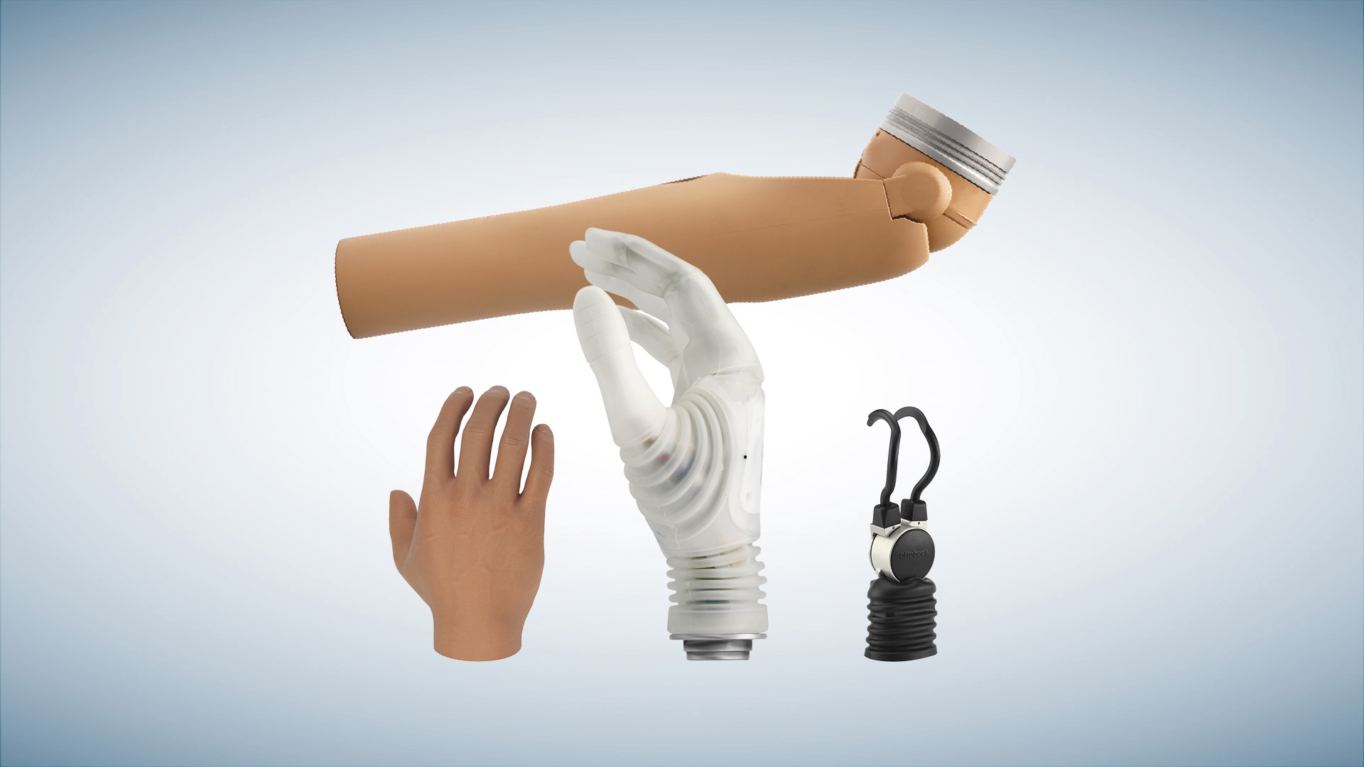 Ottobock AxonArm Ergo combined with Michelangelo Hand and AxonHook prosthetic components.