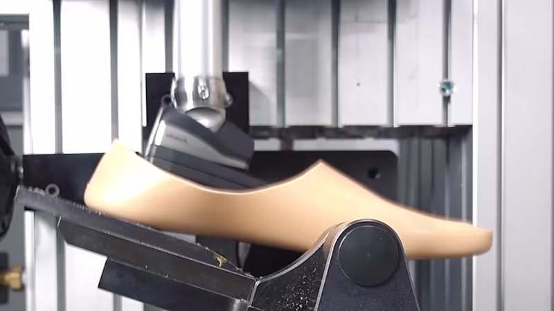 A silicon prosthetic foot being built