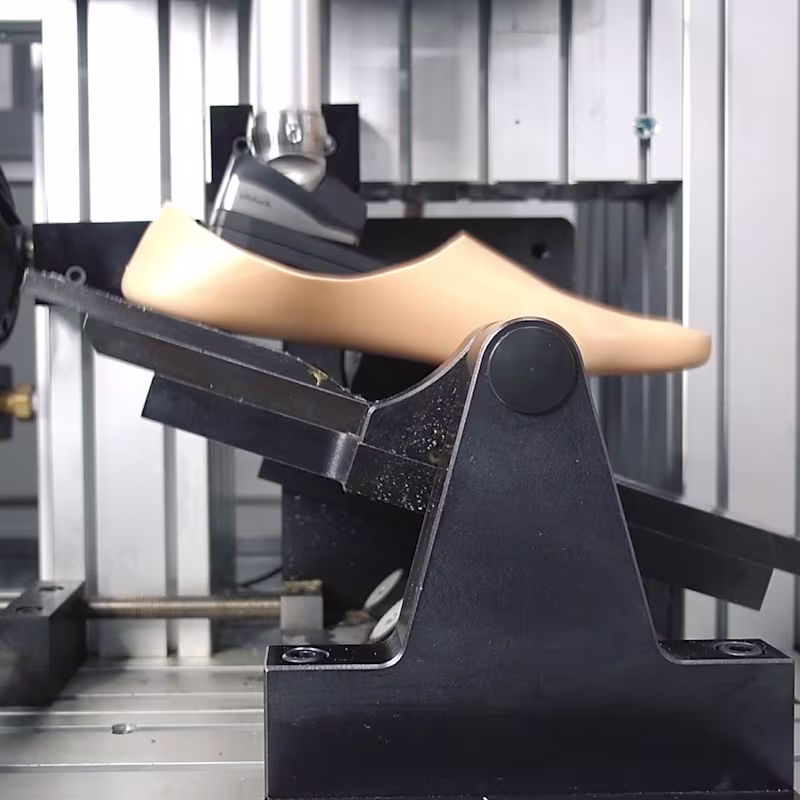 A silicon prosthetic foot being built