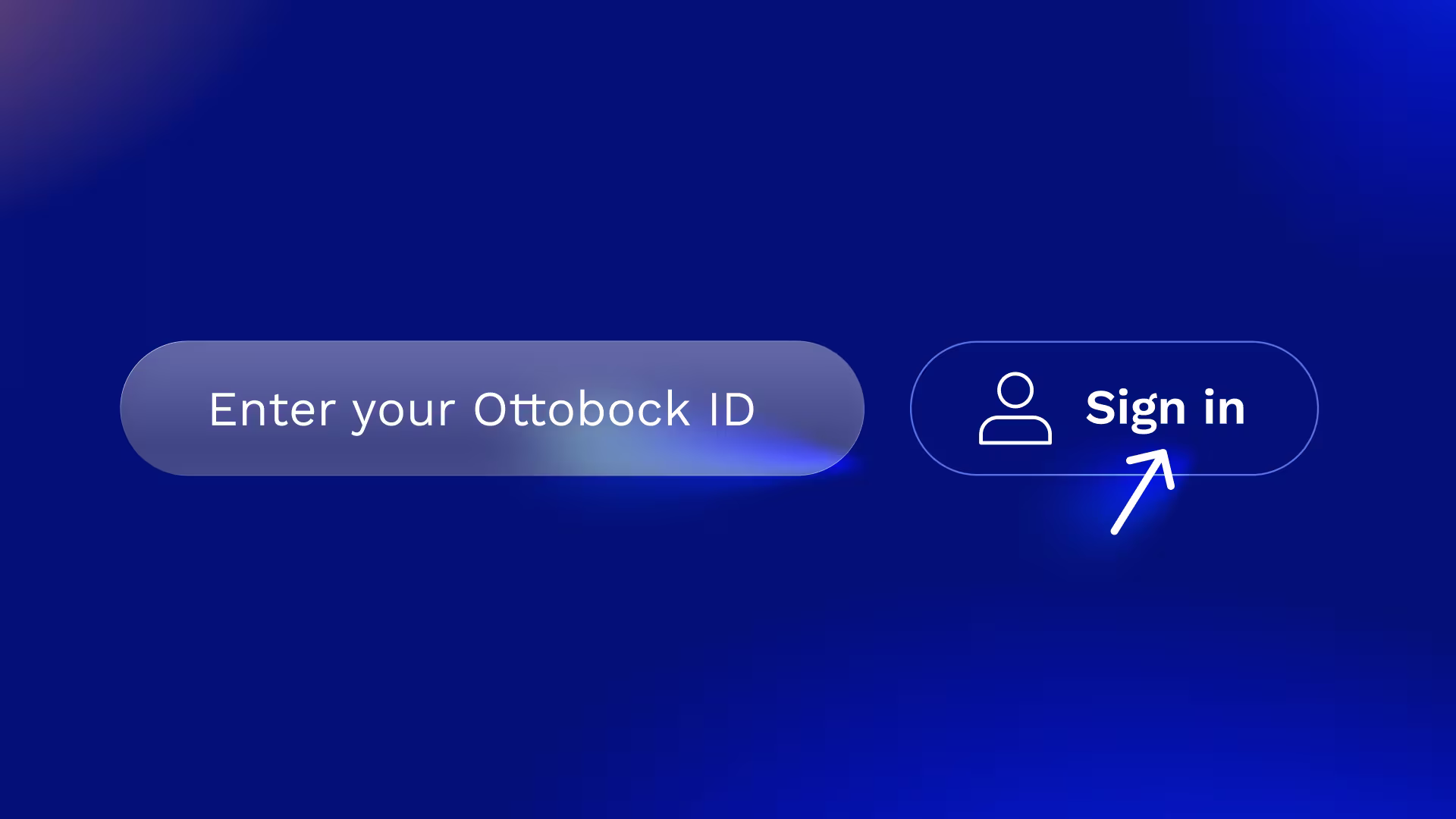 Login screen with a field labeled "Enter your Ottobock ID" and a "Sign in" button with a user icon and an arrow pointing to it.