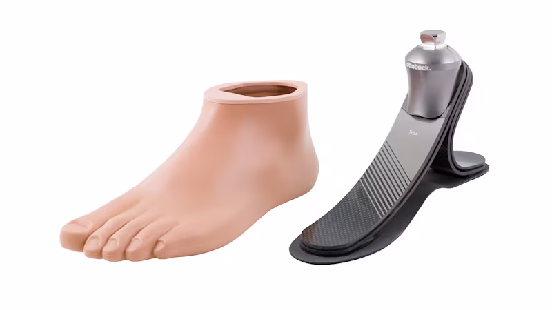 Ottobock Trias footshell next to a Ottobock Trias prosthetic foot