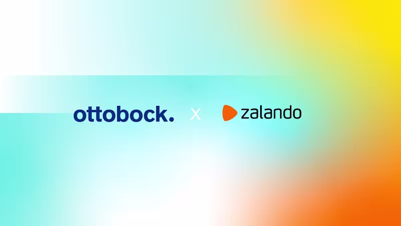 Ottobock and Zalando logos in a row on a colourful background.