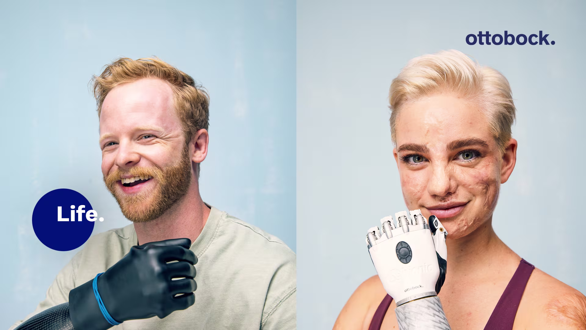 Ottobock'un elçileri Bebe ve Cameron özel biyonik elleriyle kendinden emin bir şekilde poz veriyorlar