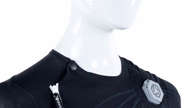 Close up image of Ottobock Exopulse Mollii Suit, focus on control unit