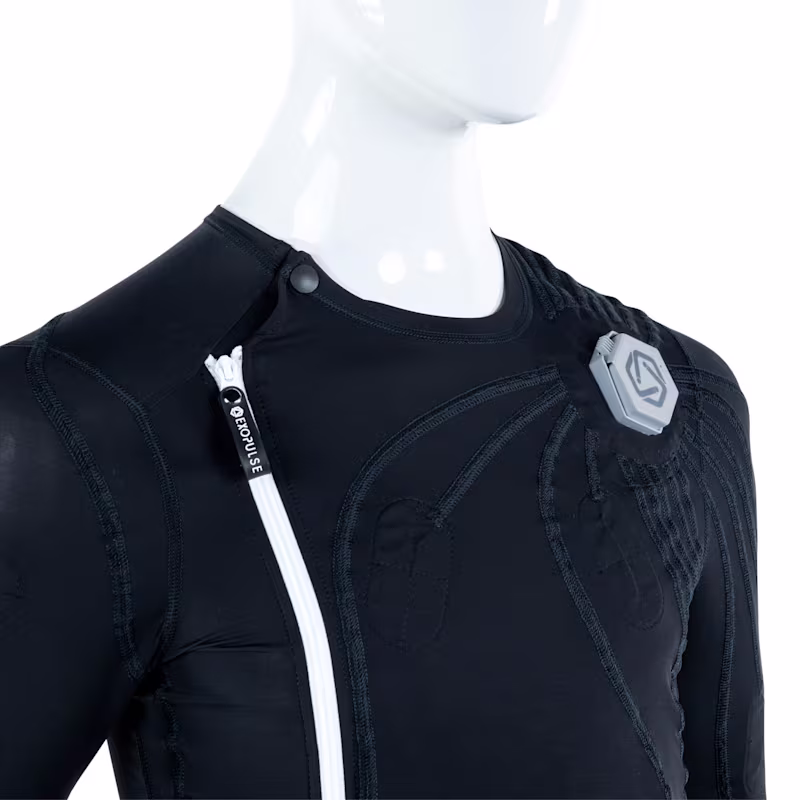 Close up image of Ottobock Exopulse Mollii Suit, focus on control unit