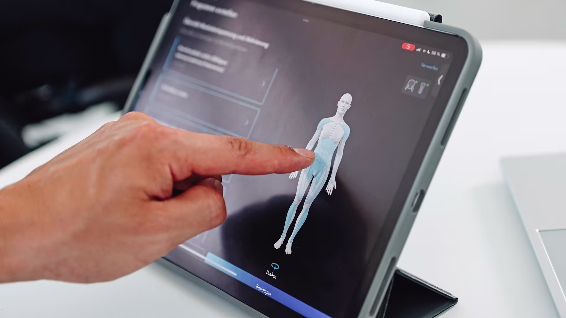 Tablet displaying electrode settings for the exopulse suit for children