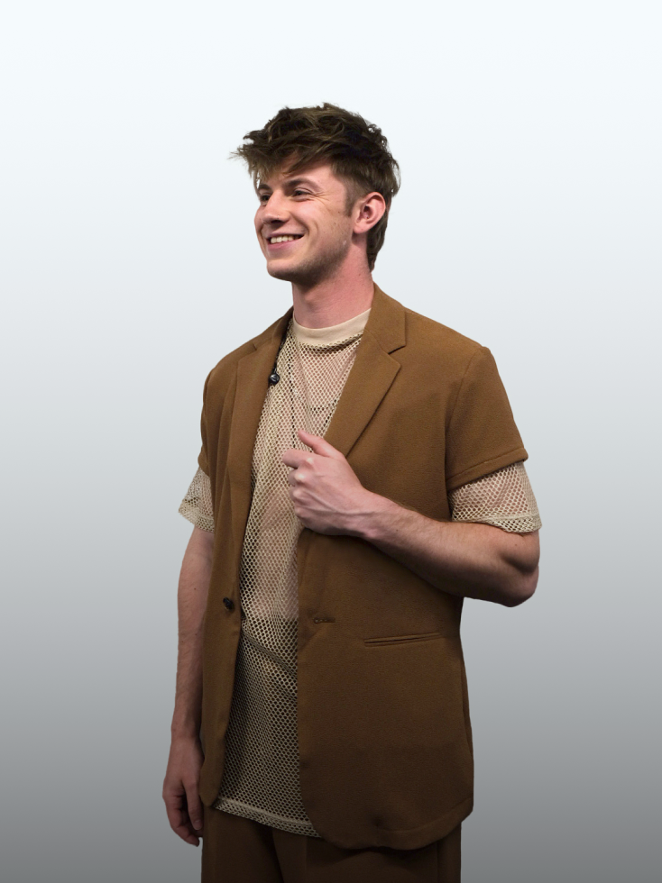 Portrait of Carlo Berges dressed for Eurovision live performance.