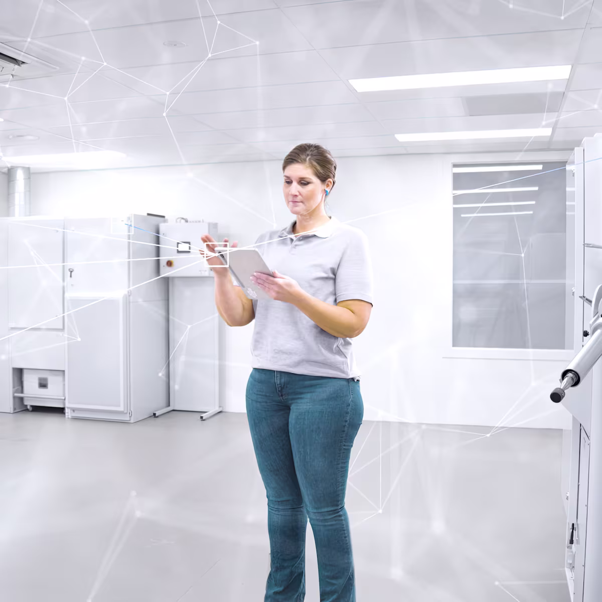 A lab technician tinkering with iFab technology