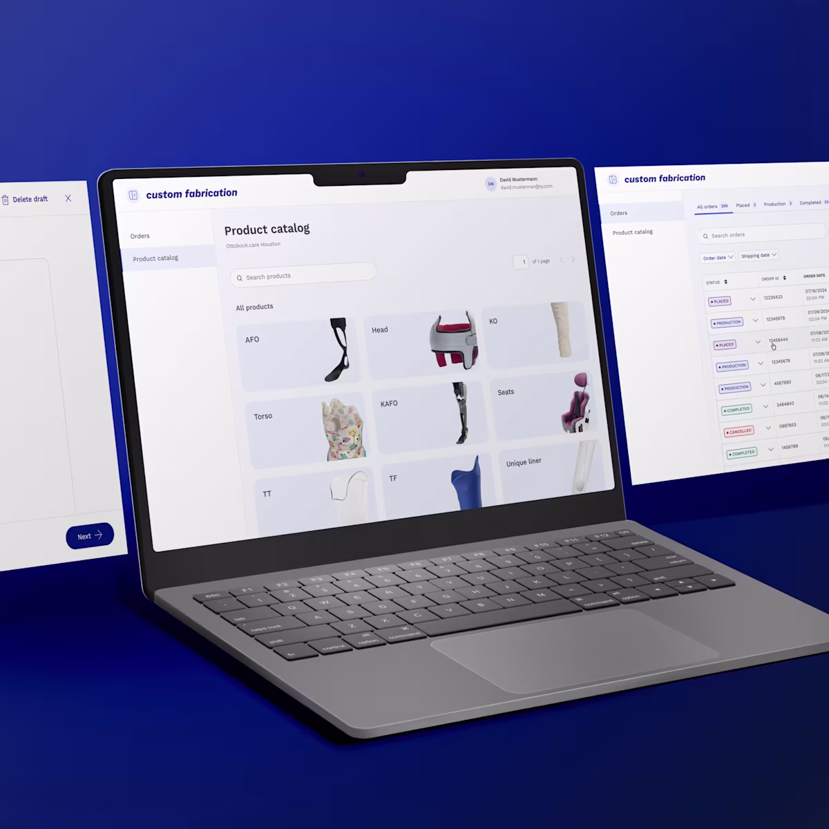 Una imagen maqueta del sitio web de fabricación personalizada de Ottobock