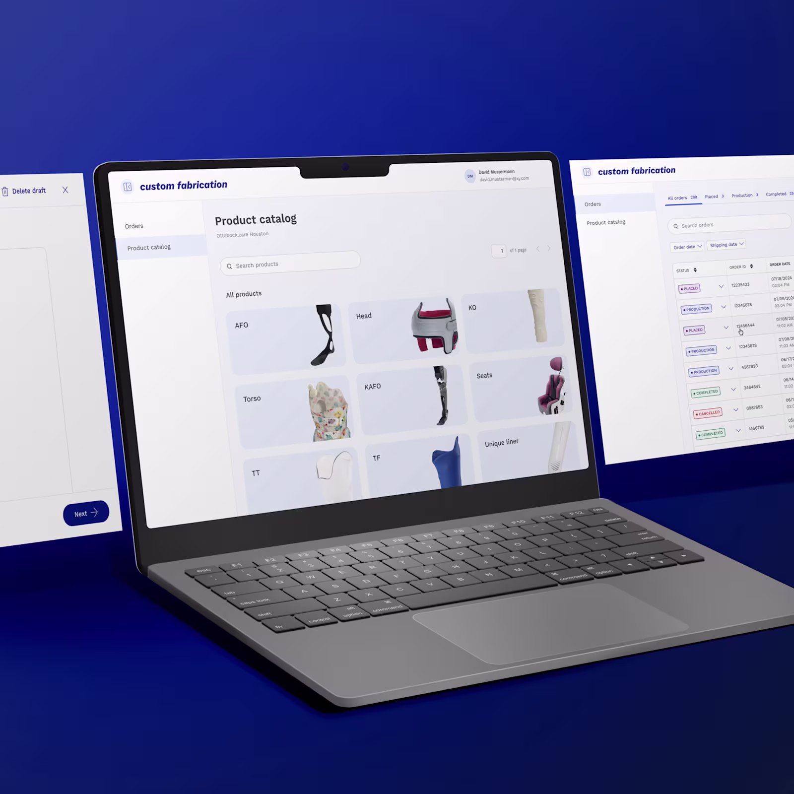 Una imagen maqueta del sitio web de fabricación personalizada de Ottobock