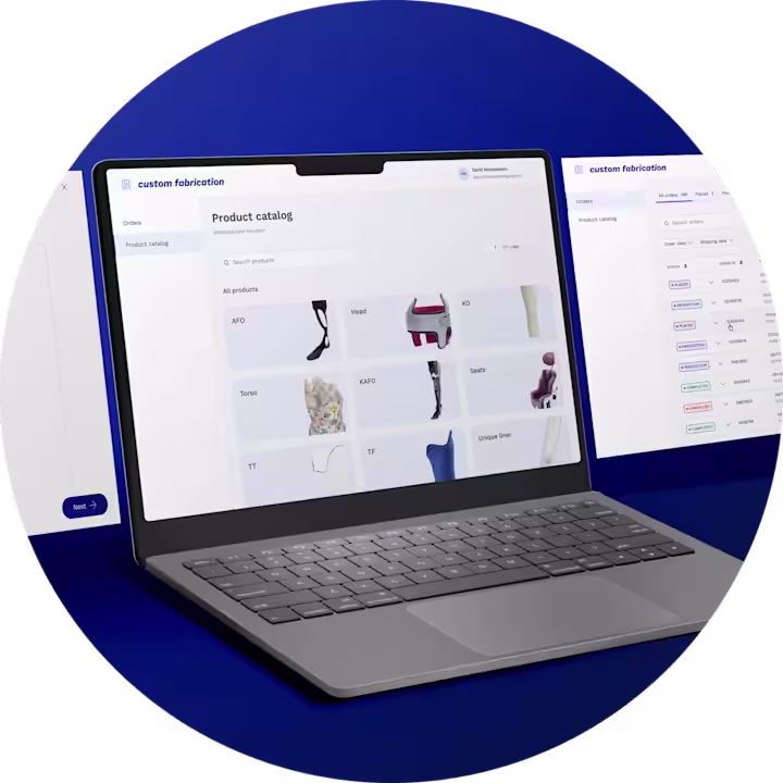 A mock-up image of the Ottobock custom fabrication website