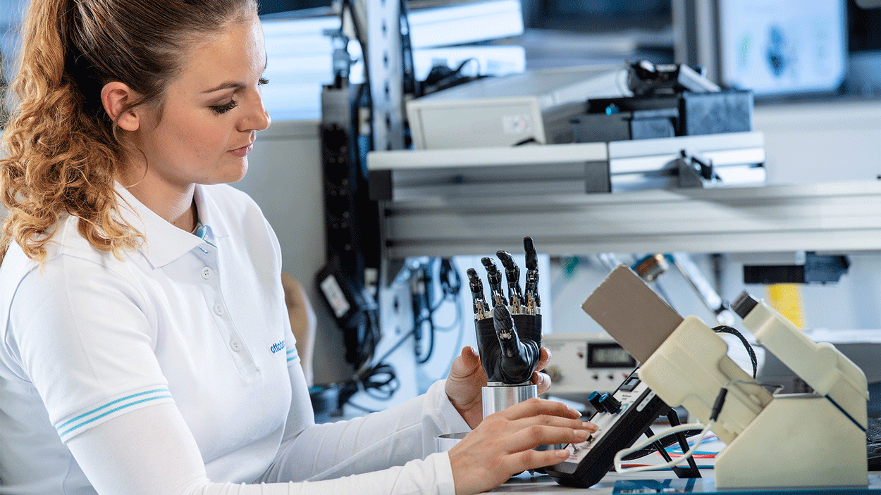 A Prosthetic Technical Specialist repairing a bebionic hand