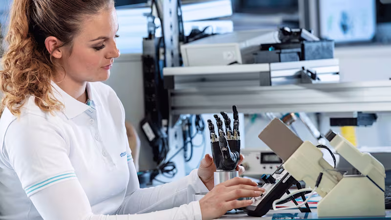 A Prosthetic Technical Specialist repairing a bebionic hand