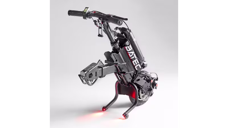 Vista posteriore del nuovo Batec Air con il suo telaio pieghevole e il meccanismo di ancoraggio