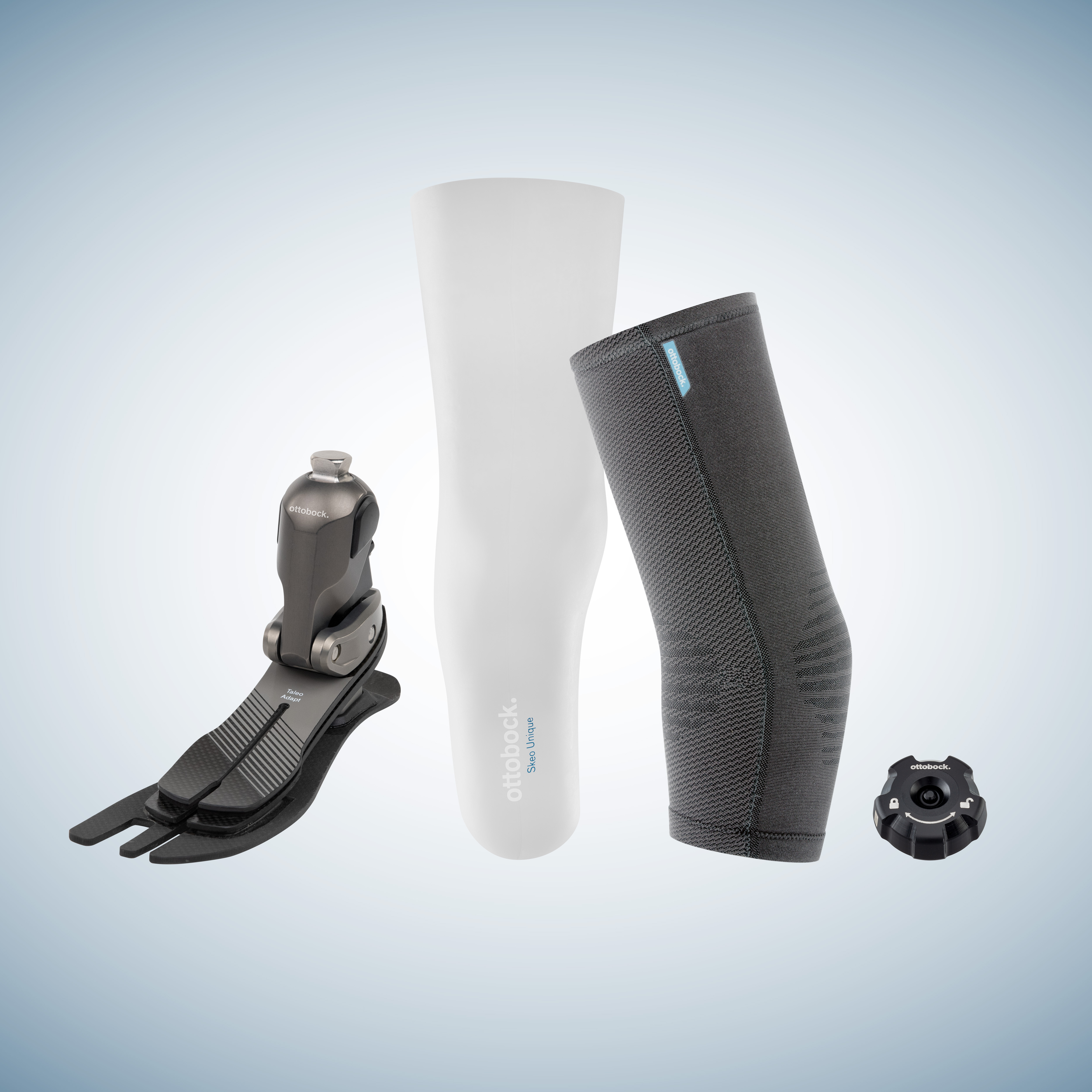 Ottobock Taleo Adapt foot with Skeo Unique custom liner, ProFlex Plus sealing sleeve, and QuickValve.